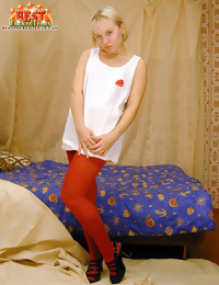 Blonde cutie in red stockings
